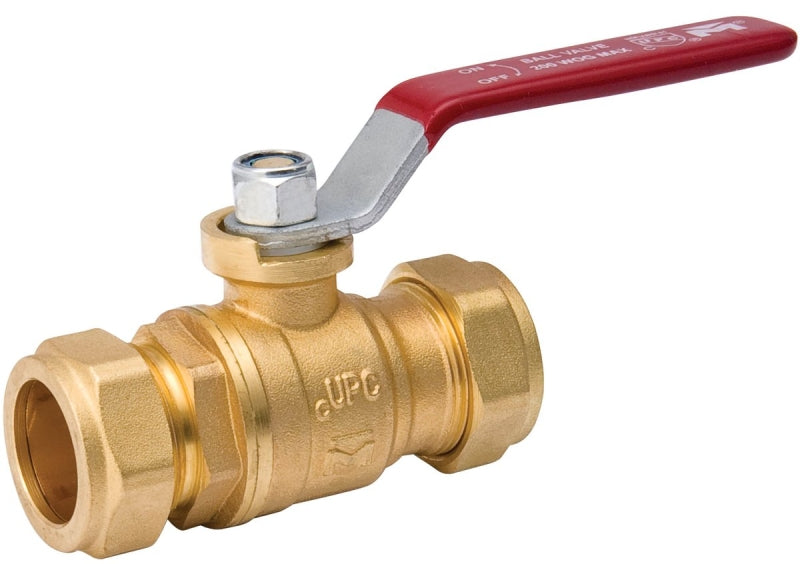 B & K ProLine Series 107-025NL Ball Valve, 1 in Connection, Compression, 200 psi Pressure, Handle Actuator, Brass Body