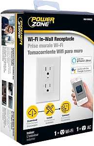 PowerZone ORWFIRC01 Wi-Fi Controlled Receptacle, 1-Pole, 125 V, Grounded Socket, Wi-Fi, White