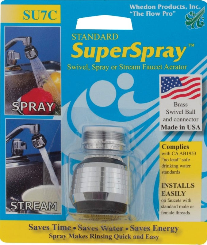 Whedon SU7C Standard Faucet Aerator, 15/16-27 x 55/64-27 Male x Female, Brass, Chrome-Plated, 2.2 gpm