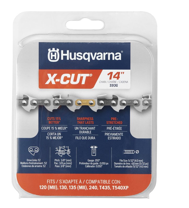 Husqvarna X-CUT 597 46 95-52 Chainsaw Chain, Semi-Chisel Chain, 14 in L Bar, 0.05 in Gauge, 3/8 in TPI/Pitch, 52-Link
