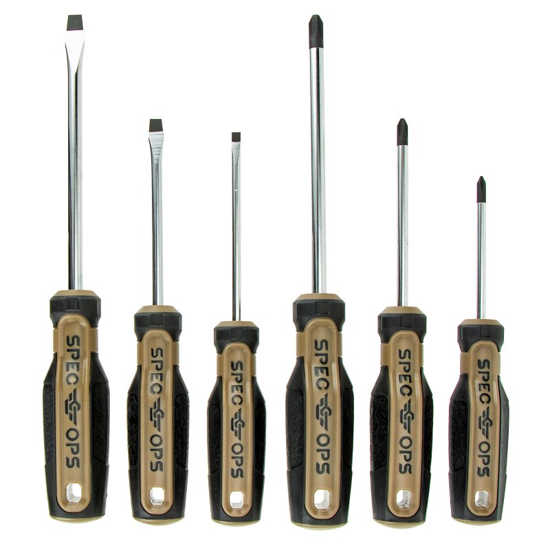 Spec Ops SPEC-S-6PK Screwdriver Set, 6-Piece, Polypropylene/TPR/Steel, Black/Flat Dark Earth