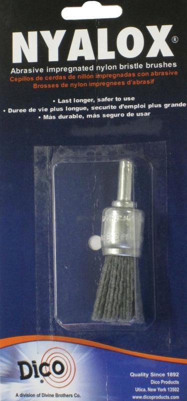 Dico 541-775-3/4 End Brush, 3/4 in Dia, 1/4 in Arbor/Shank, Nylon Bristle