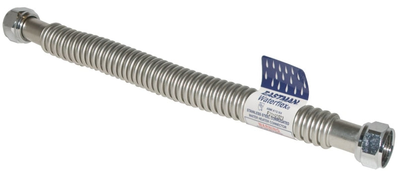 Ez-Flo WaterFlex Series 0437018 Corrugated Flexible Water Heater Connector, 3/4 in, FIP, 18 in L, Stainless Steel