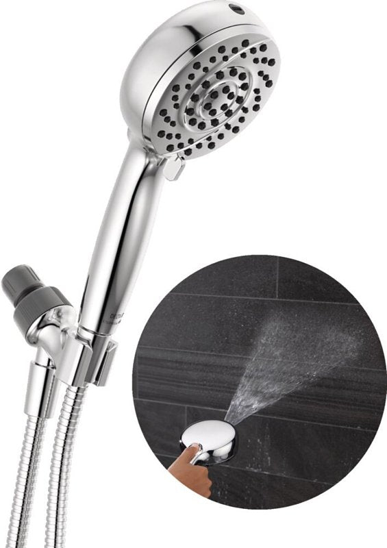 Delta 75719 Hand Shower with Cleaning Spray, 1/2 in Connection, 1.75 gpm, 6-Spray Function, Metal, Chrome, 72 in L Hose