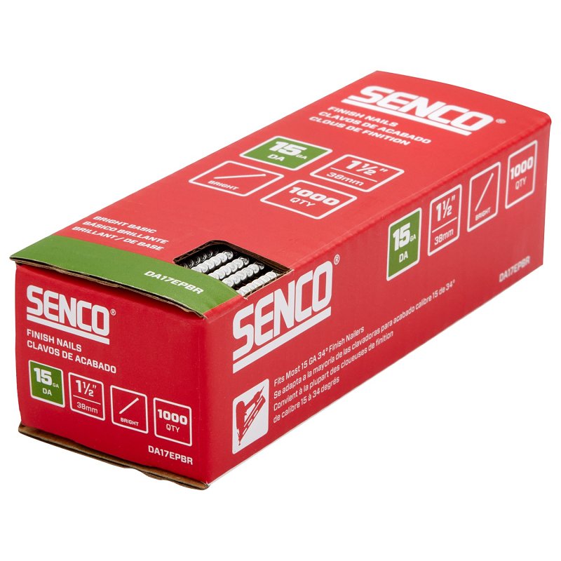 Senco DA17EPBR Finish Nail Strip, 1-1/2 in L, 15 ga, Steel, Bright Basic/Sencote, Brad Head