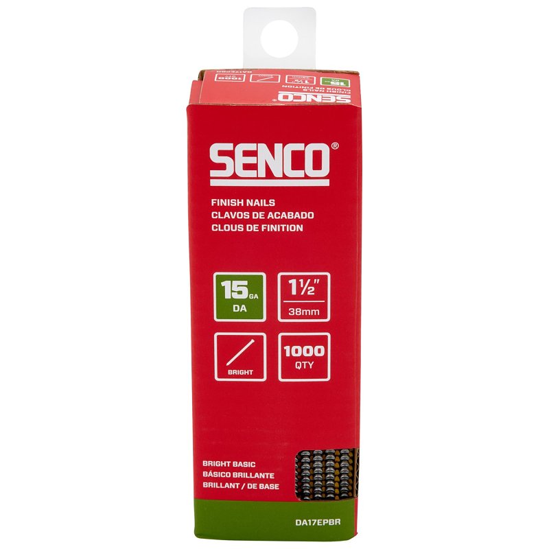 Senco DA17EPBR Finish Nail Strip, 1-1/2 in L, 15 ga, Steel, Bright Basic/Sencote, Brad Head