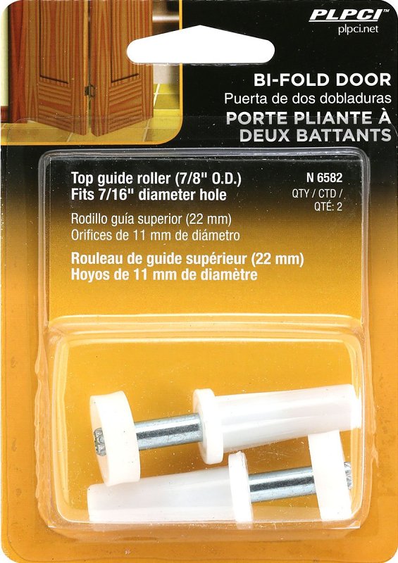 Prime-Line N 6582 Door Roller, 7/8 in Dia Roller, 1/4 in W Roller, Nylon, White, 1-Roller, 30 lb, Top
