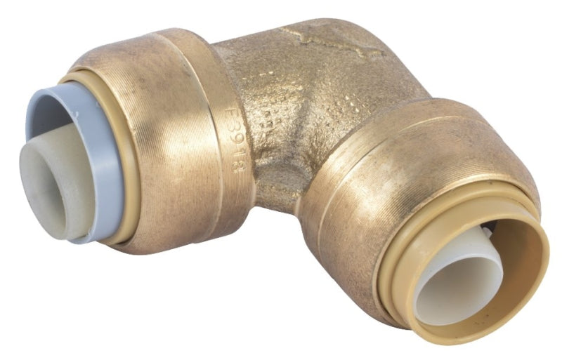 SharkBite U4248LFA Pipe Elbow, 1/2 in, 90 deg Angle, Brass/Polybutylene, 200 psi Pressure