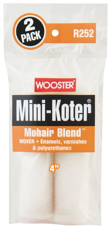 Wooster R252-4 Mini Roller Cover, 1/4 in Thick Nap, 4 in L, Mohair/Polyester Cover