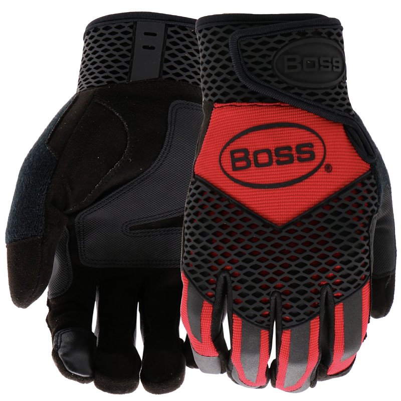 Boss Protect Ax Suede B52061-L High-Performance, Lightweight Work Gloves, Men's, L, 8 to 8-3/8 in L, Black/Red