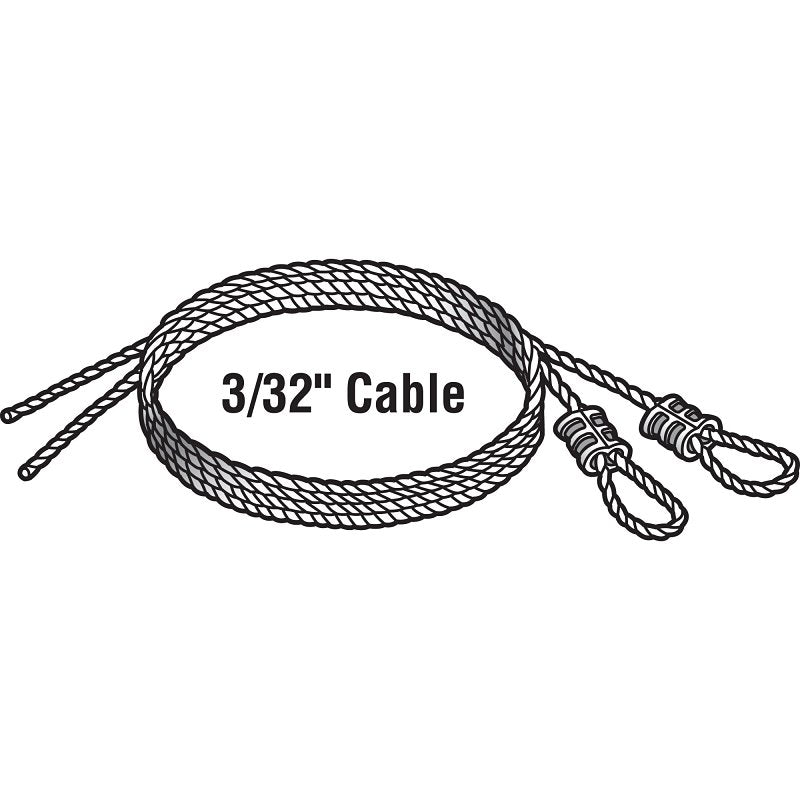 Prime-Line GD 52101 Aircraft Cable, 3/32 in Dia, 12 ft L, 1385 lb Working Load, Carbon Steel, Galvanized