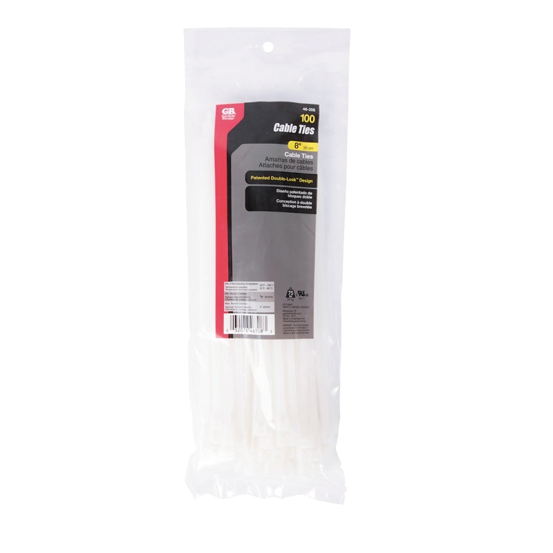 Gardner Bender 46-308 Cable Tie, 2 in Max Bundle Dia, Double-Lock Locking, 6/6 Nylon, Natural