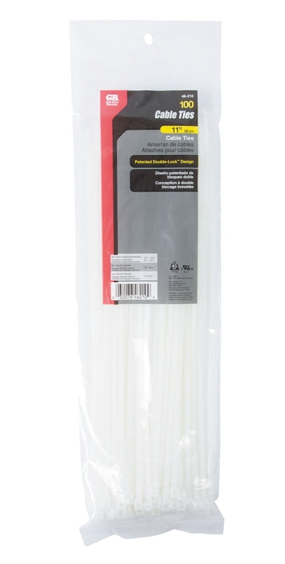Gardner Bender 46-210 Cable Tie, 3 in Max Bundle Dia, Double-Lock Locking, 6/6 Nylon, Natural