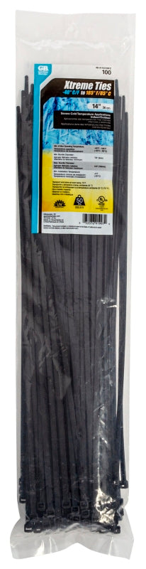 Gardner Bender Xtreme 46-314UVBFZ Cable Tie, Nylon, Black, 14 in L, 100/PK