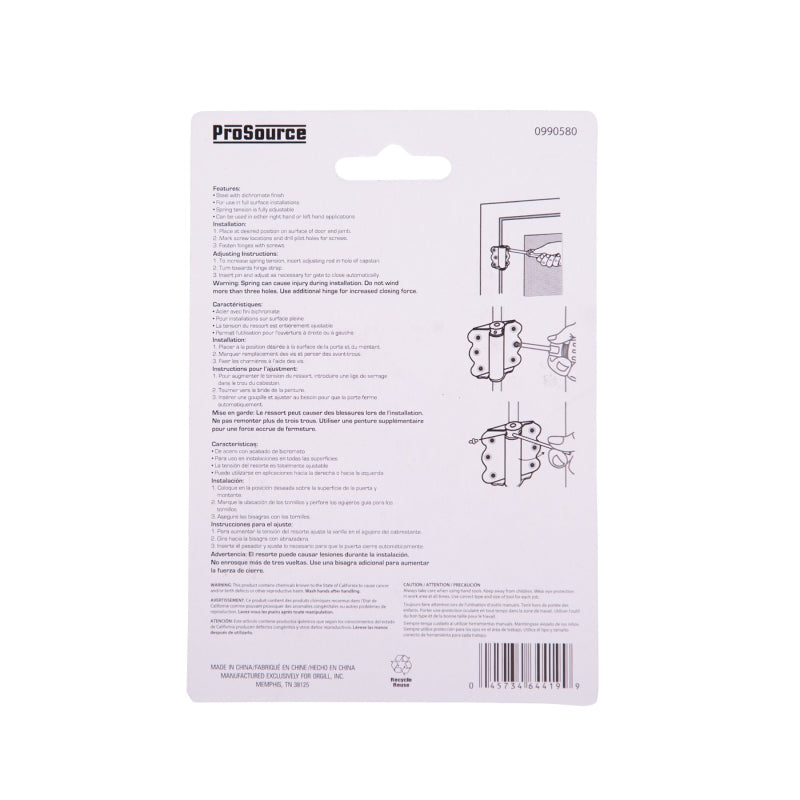 ProSource LR-112-PS Screen/Storm Door Hinge, Steel, Dichromate, No Loose Pin