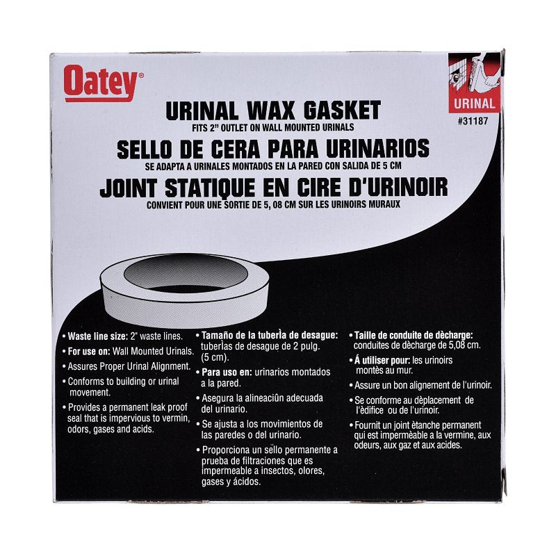 Oatey 31187 Urinal Wax Gasket, 1-1/2 to 2 in Dia, Petroleum Wax