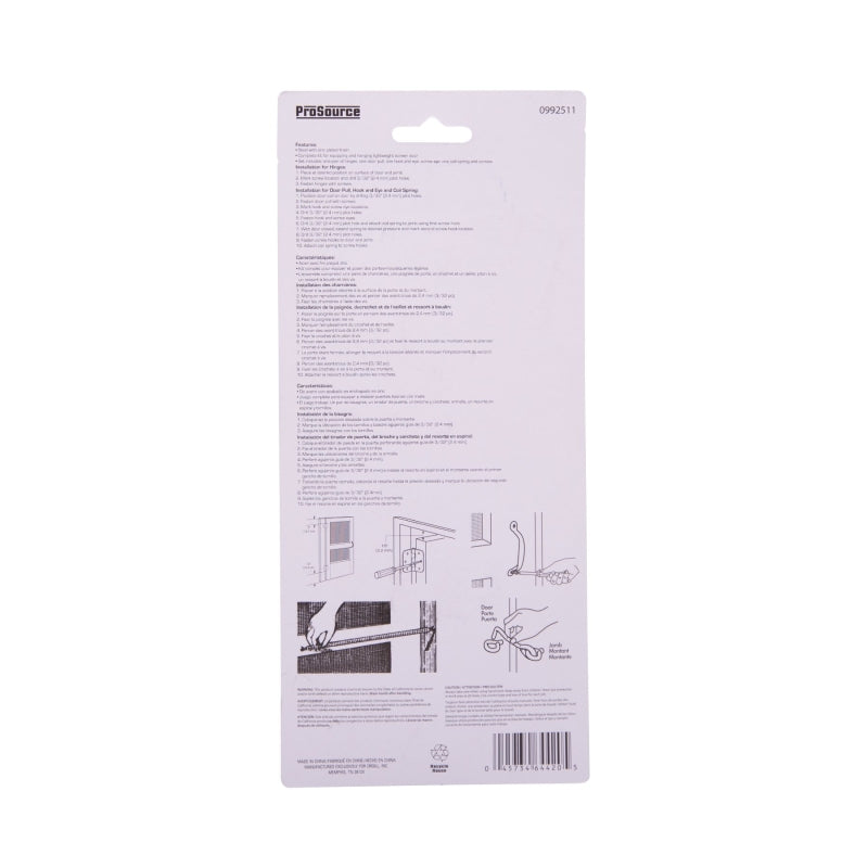 ProSource 41099-U-PS Hinge Set, Steel, Sliver, Zinc Plated, 22-Piece, For: Wood Screen Doors