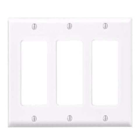 Leviton Antimicrobial Powder Coated White 3 gang Thermoset Plastic Decorator Wall Plate 1 pk