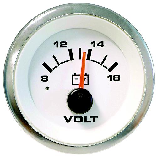 Sierra 62555P White Premier Pro Series 2" Stainless Steel 12V 8-18 VDC Dial Range Voltmeter Gauge