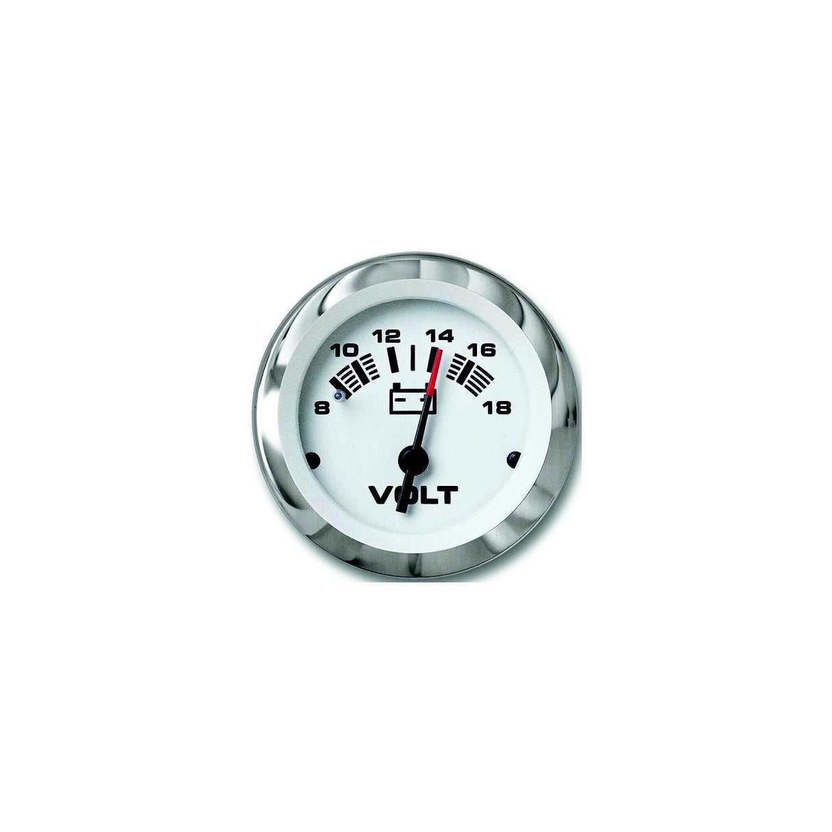 Sierra 65506P Lido Series 2″ White & Stainless Steel 12V 8-18 VDC Dial Range Voltmeter Gauge