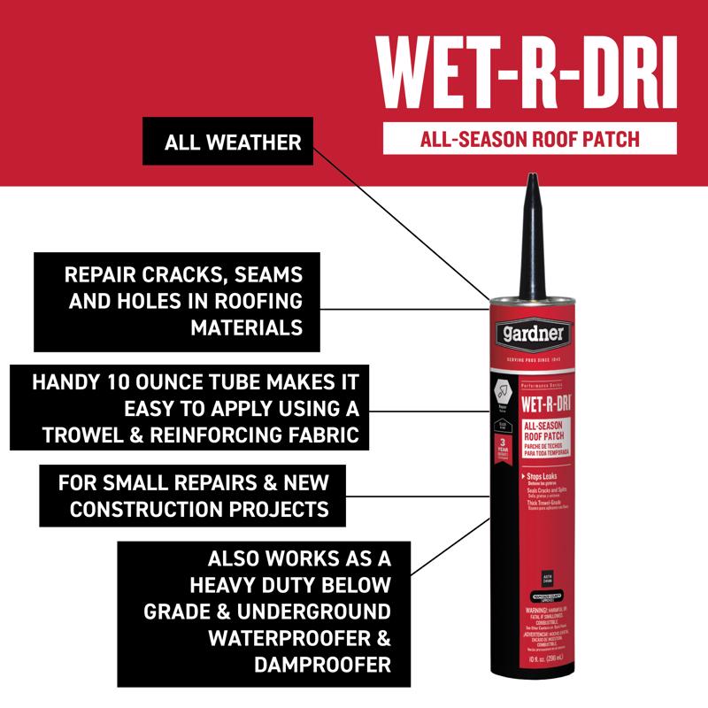 Gardner WET-R-DRI Gloss Black Patching Cement All-Weather Roof Cement 10 oz, Pack of 12
