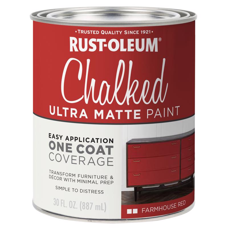 Rust-Oleum Chalked Ultra Matte Farmhouse Red Water-Based Acrylic Chalk Paint 30 oz, Pack of 2