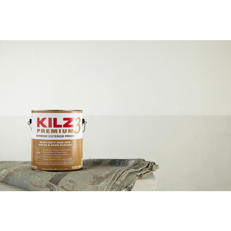 KILZ 3 Premium White Flat Water-Based Stain Blocking Primer 1 gal, Pack of 4