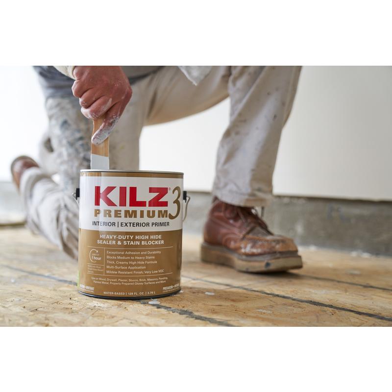 KILZ 3 Premium White Flat Water-Based Stain Blocking Primer 1 gal, Pack of 4