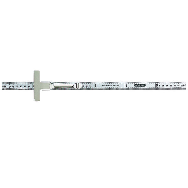 General 301/1 Precision Measuring Ruler, SAE Graduation, Stainless Steel, Black, 1/4 in W