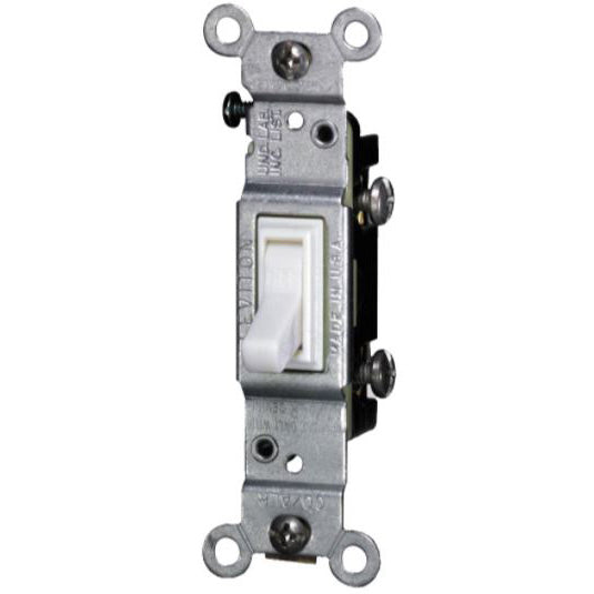Leviton C22-02651-02W Toggle Switch, 15 A, 120 V, Thermoplastic Housing Material, White