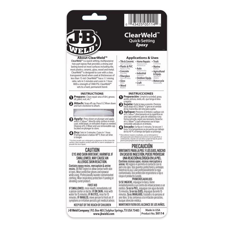 J-B Weld Clear Weld High Strength Epoxy Clear Syringes 0.47 oz