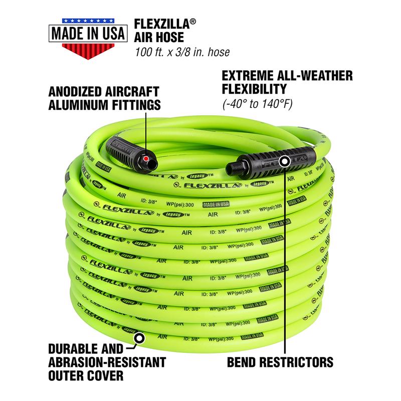 Legacy Flexzilla 100 ft. L X 3/8 in. D Hybrid Polymer Air Hose 300 psi Zilla Green