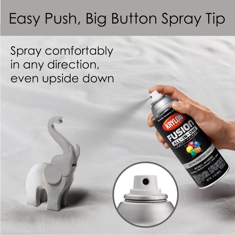 Krylon Fusion All-In-One Satin Pewter Gray Paint+Primer Spray Paint 12 oz, Pack of 6