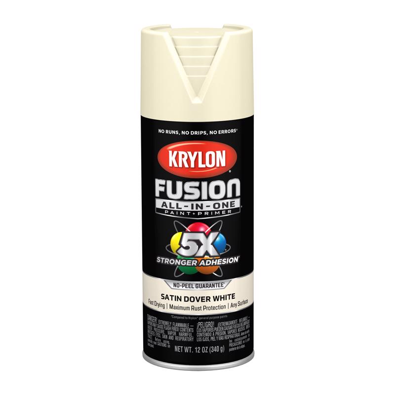 Krylon Fusion All-In-One Satin Dover White Paint+Primer Spray Paint 12 oz, Pack of 6