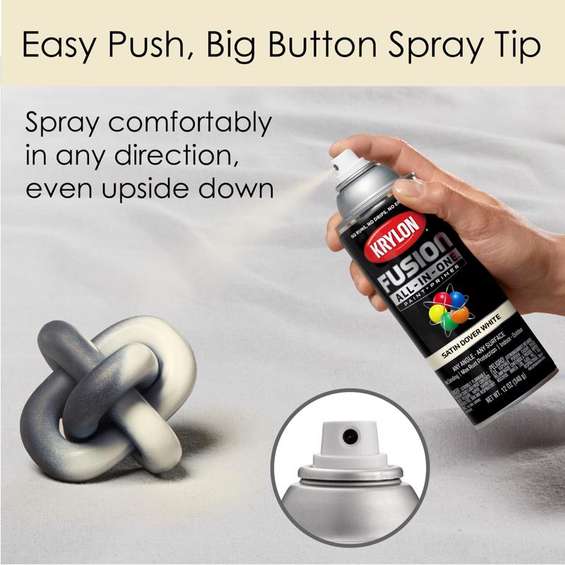 Krylon Fusion All-In-One Satin Dover White Paint+Primer Spray Paint 12 oz, Pack of 6