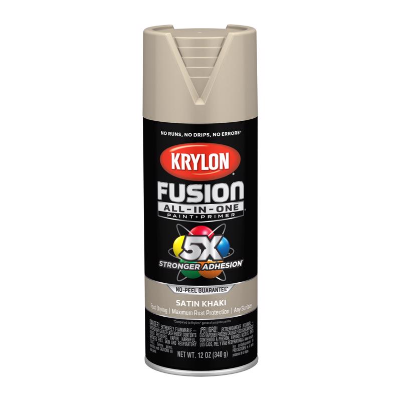 Krylon Fusion All-In-One Satin Khaki Paint+Primer Spray Paint 12 oz, Pack of 6