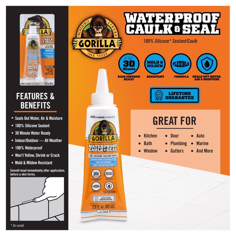 Gorilla White Silicone All Purpose Sealant 2.8 oz, Pack of 6