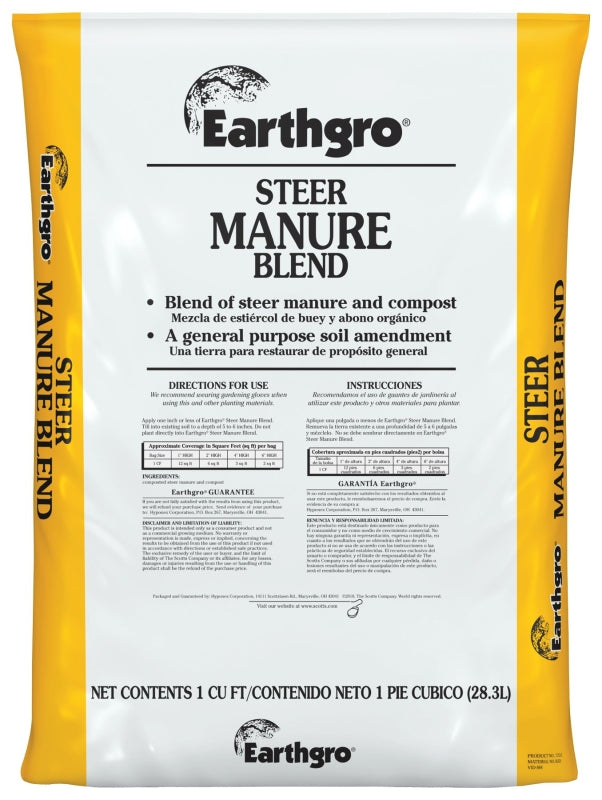 Earthgro 71751185 Steer Manure Blend, Solid, 1 cu-ft, Bag