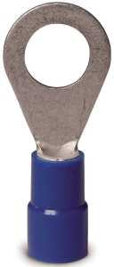 Gardner Bender 20-104 Ring Terminal, 600 V, 16 to 14 AWG Wire, #8 to 10 Stud, Vinyl Insulation, Blue, 1 in L Dimensions