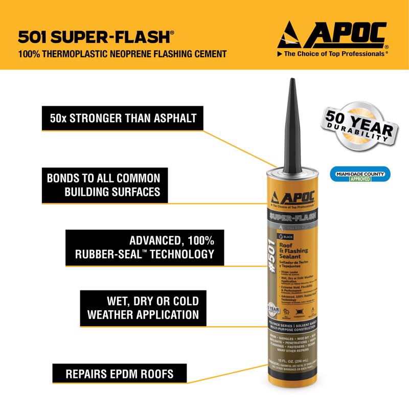 APOC Gloss Black Elastomeric Flashing Cement 10 oz, Pack of 12