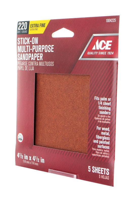 Ace 4.5 in. L X 4.5 in. W 220 Grit Aluminum Oxide Sandpaper 5 pk, Pack of 5