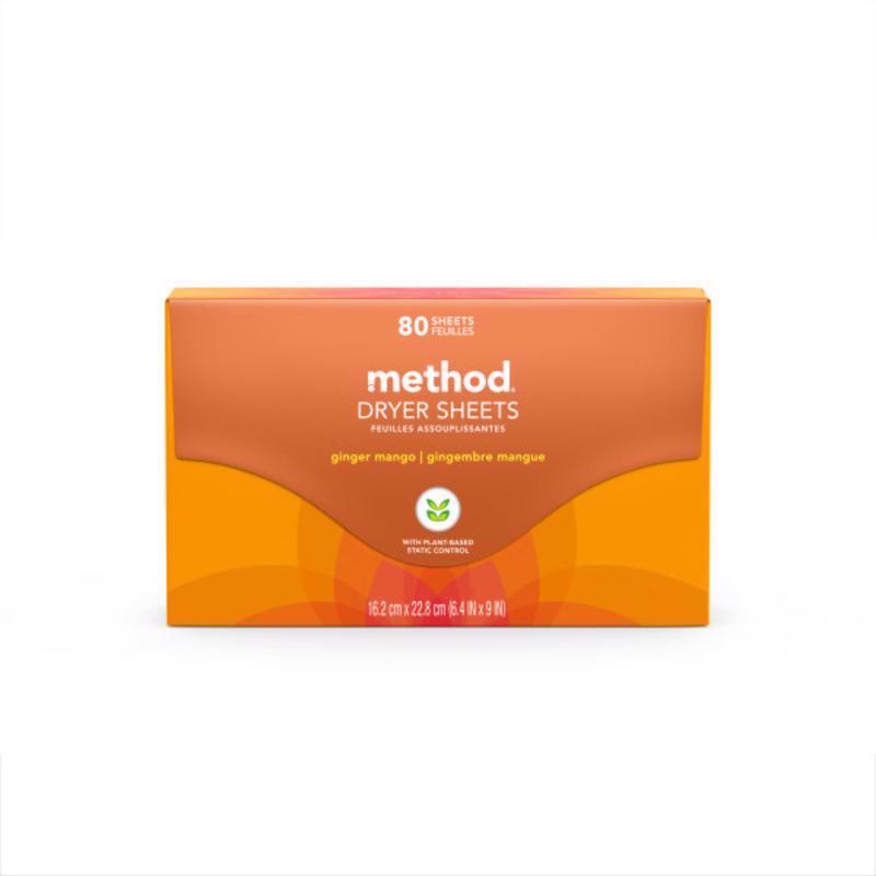 Method Ginger Mango Scent Dryer Sheets Sheets 80 pk, Pack of 6