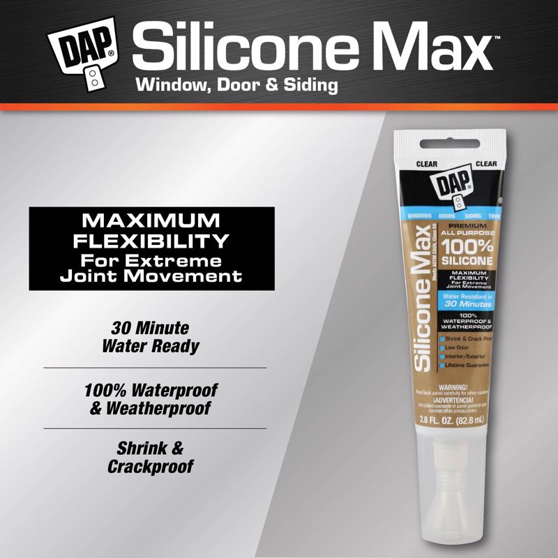 DAP Silicone Max Clear Silicone All Purpose Sealant 2.8 oz, Pack of 12