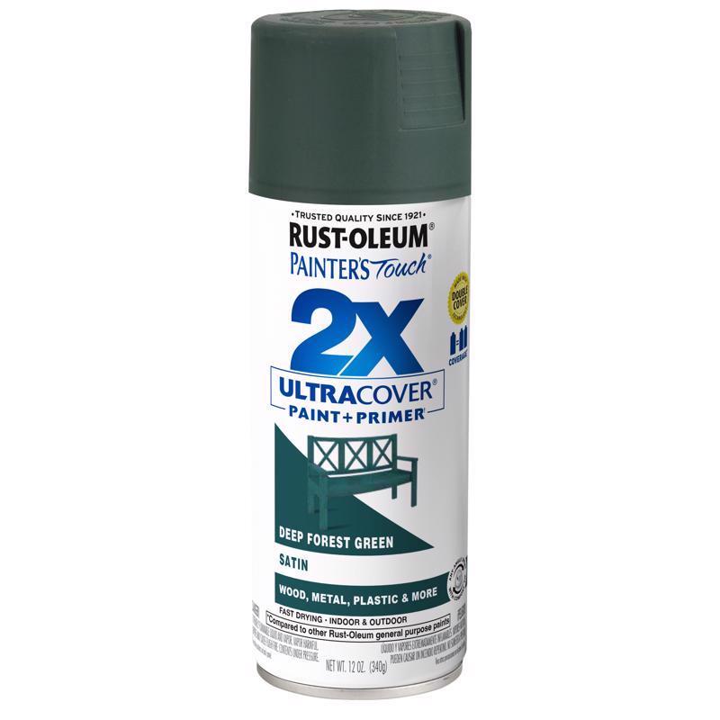 Rust-Oleum Painter's Touch 2X Ultra Cover Satin Deep Forest Paint+Primer Spray Paint 12 oz, Pack of 6
