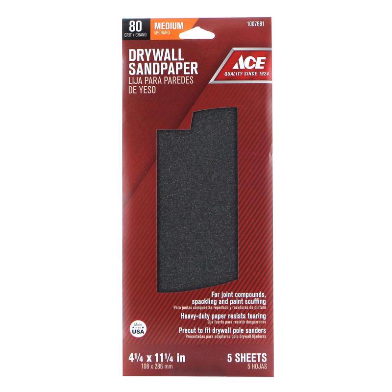 Ace 11-1/4 in. L X 4-1/4 in. W 80 Grit Silicon Carbide Drywall Sanding Sheet 5 pk, Pack of 10