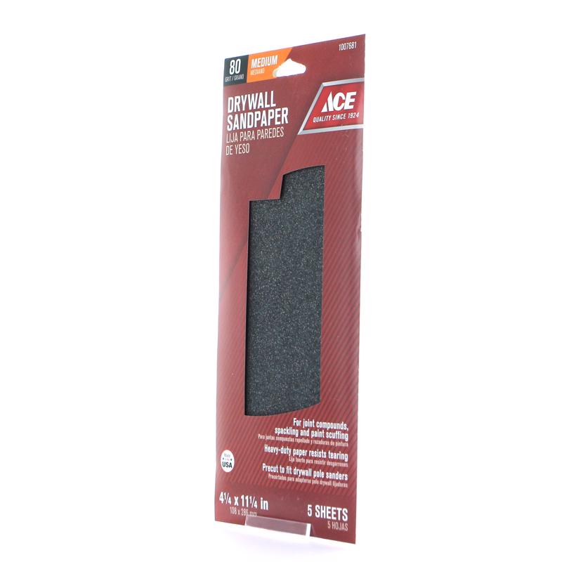 Ace 11-1/4 in. L X 4-1/4 in. W 80 Grit Silicon Carbide Drywall Sanding Sheet 5 pk, Pack of 10