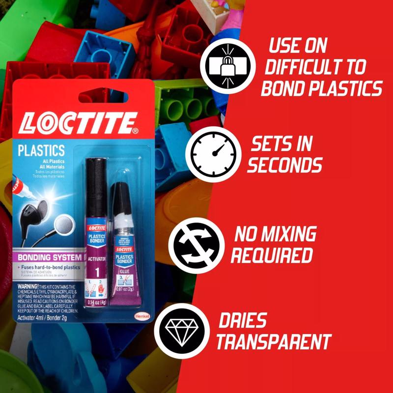 Loctite Plastic Bonding System High Strength Cyanoacrylate Clear Plastic Bonder 4 gm, Pack of 6