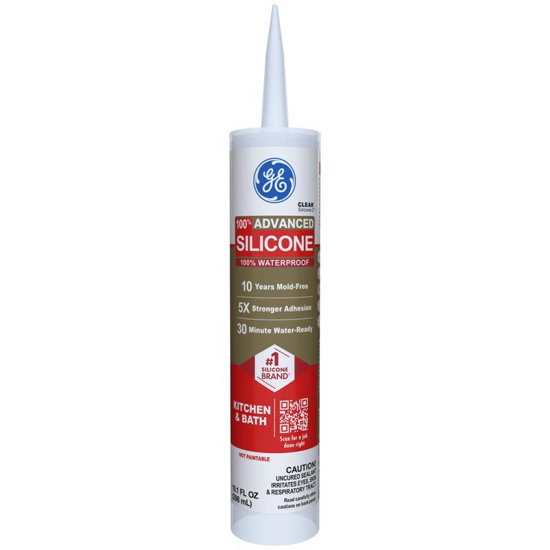 GE Advanced Clear Silicone 2 Kitchen and Bath Caulk Sealant 10.1 oz, Pack of 12
