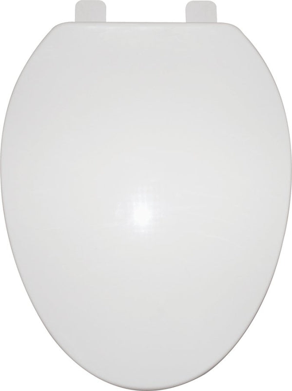 ProSource Q-019-WH Toilet Seat, Elongated, Polypropylene, White, Plastic Hinge Hinge