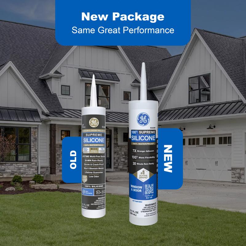 GE Supreme Clear Silicone Window and Door Sealant 10.1 oz, Pack of 12